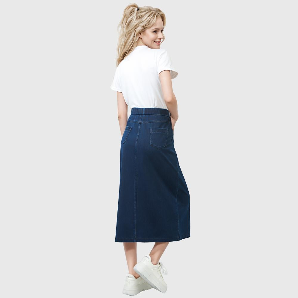 Midi Double Button Denim Skirt  |  Womens Skirts Bottoms Skirts