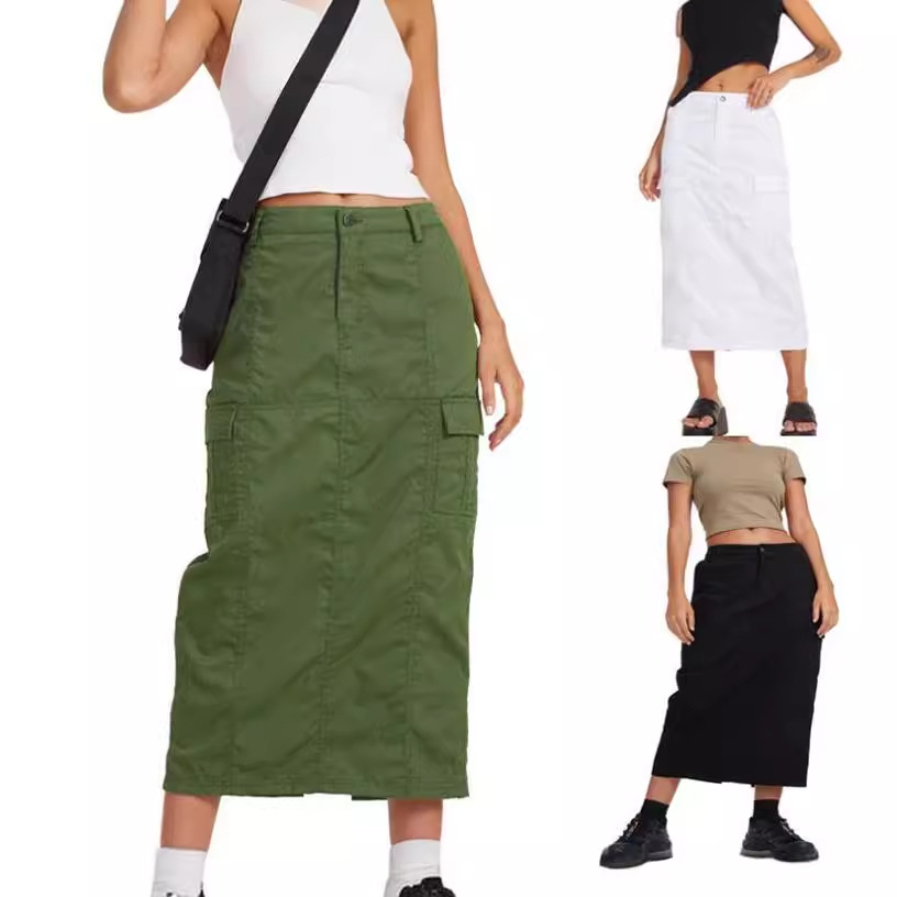 Midi Linen Blend Cargo Skirt  |  Womens Skirts Bottoms Skirts