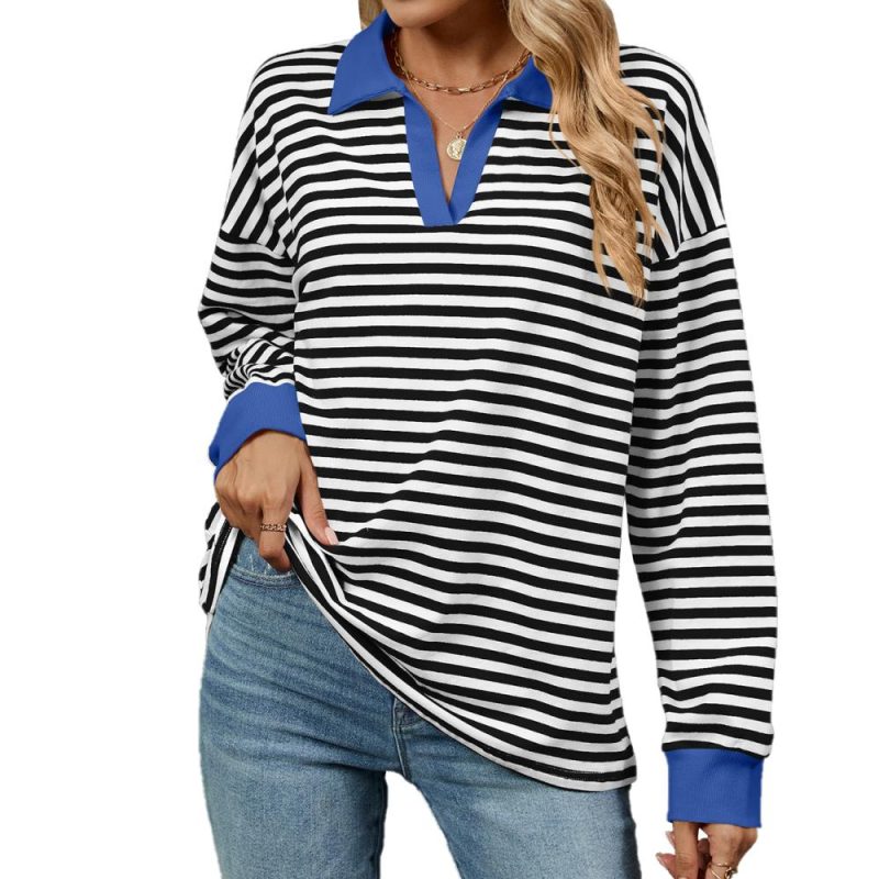 Miller 3/4 Sleeve Ribbed Stripe Polo  |  Womens Polos Polos Polos