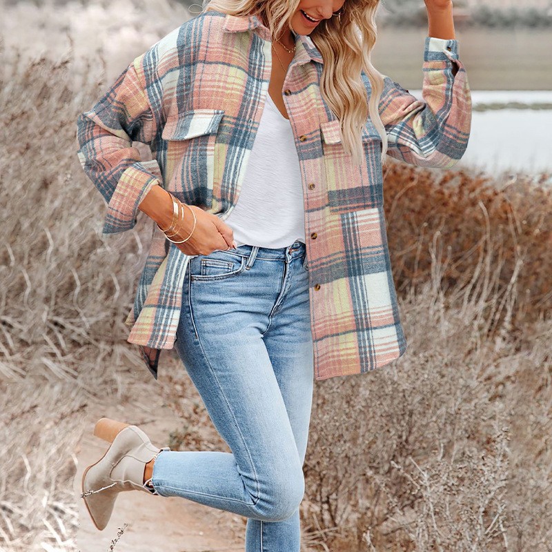 Plaid Print Pocket Buttoned Shacket  |  Womens Jackets Jackets Jackets