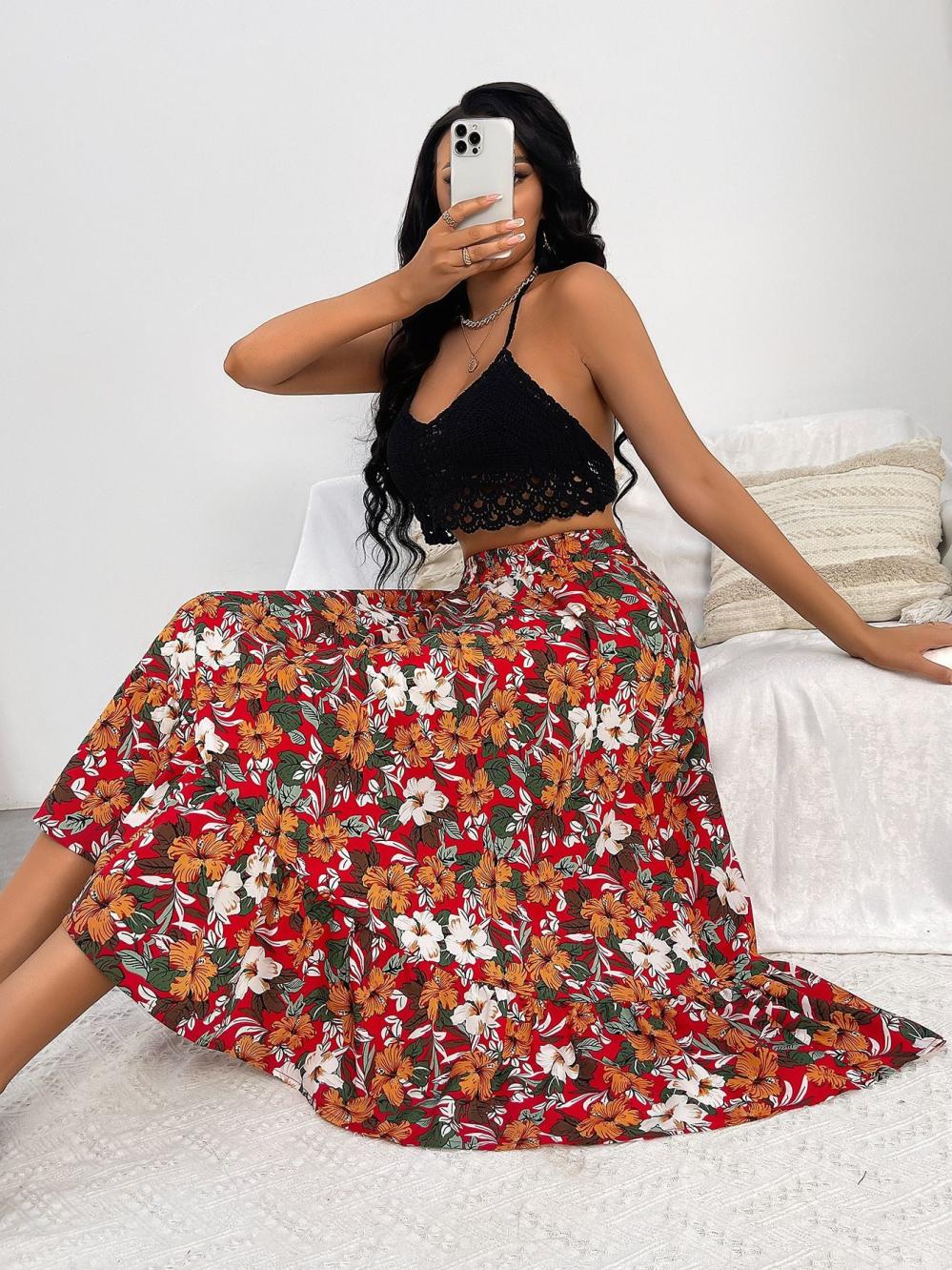 Rayon Belted Maxi Skirt  |  Womens Skirts Skirts