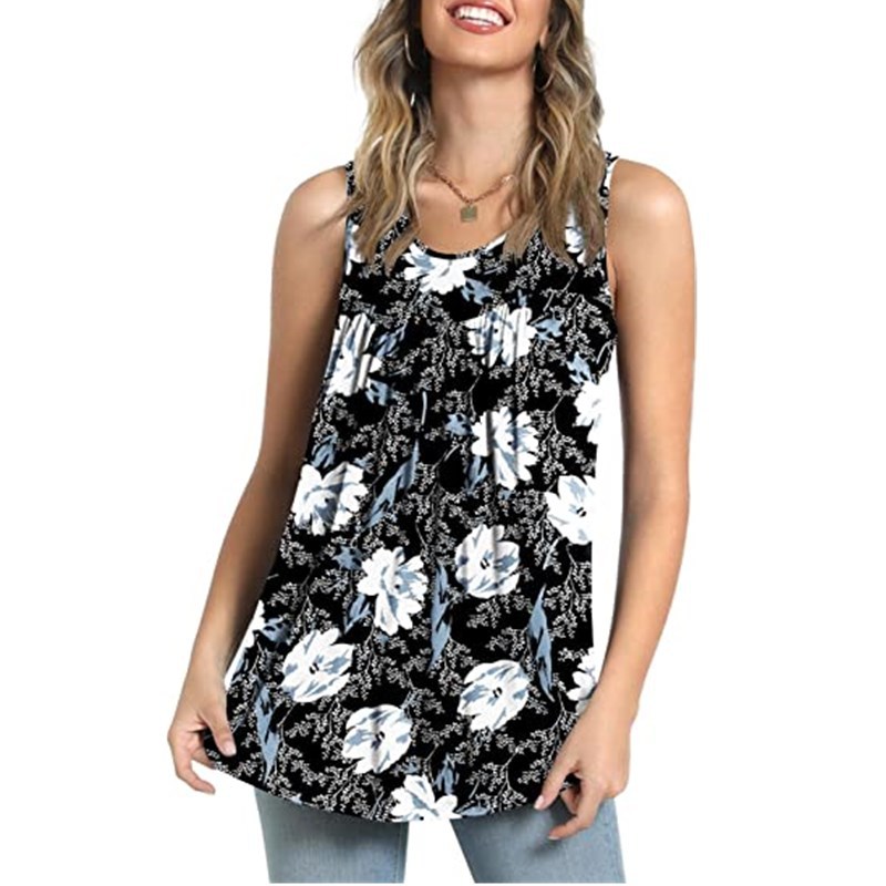 Round Neck Sleeveless Printed T Shirt  |  Womens Singlets & Tanks Singlets & Tanks Singlets & Tanks