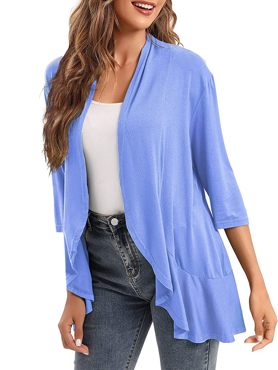 Ruffled Cardigan With Seven-Quarter Sleeves  |  Womens Cardigans Cardigans Cardigans