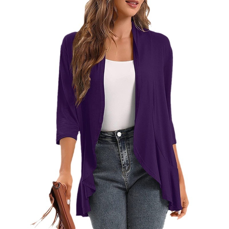 Ruffled Cardigan With Seven-Quarter Sleeves  |  Womens Cardigans Cardigans Cardigans