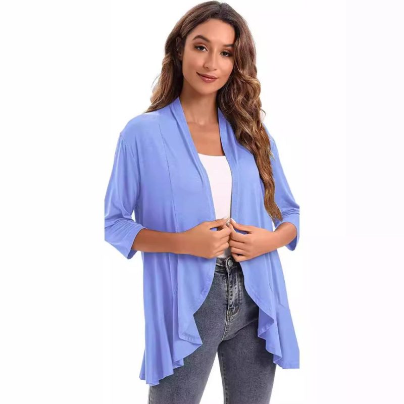 Ruffled Cardigan With Seven-Quarter Sleeves  |  Womens Cardigans Cardigans Cardigans