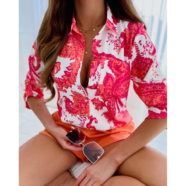 Short Sleeve Shirred Printed Blouse  |  Womens Shirts & Blouses Shirts & Blouses