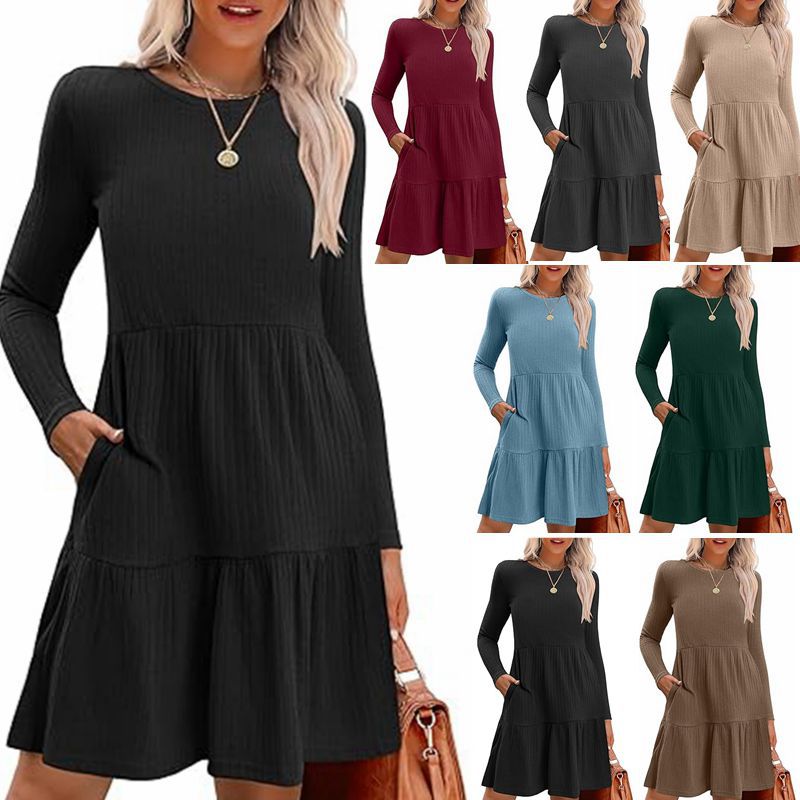 Short Sleeve Tiered Knit Mini Dress  |  Womens Sleeved Dresses Dresses Sleeved Dresses