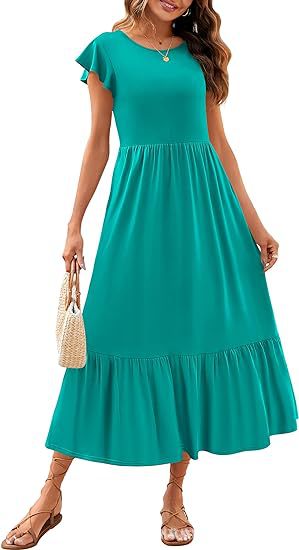 Short Sleeve Tiered Maxi Dress  |  Womens Sleeved Dresses Dresses Sleeved Dresses