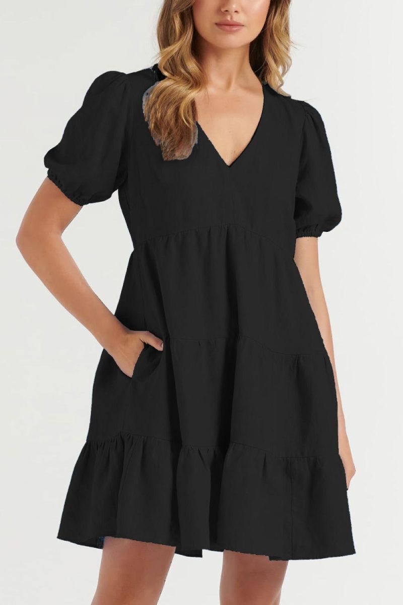 Short Sleeve Tiered Shift Dress  |  Womens Sleeved Dresses Dresses Sleeved Dresses