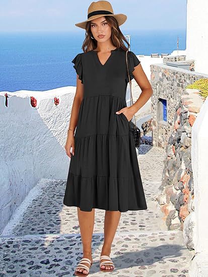 Short Sleeve Tiered Shift Dress  |  Womens Sleeved Dresses Dresses Sleeved Dresses