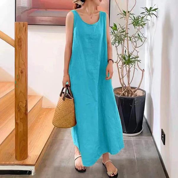 Sleeveless Hanky Hem Linen Blend Maxi Dress  |  Womens Maxi Dresses Dresses Maxi Dresses