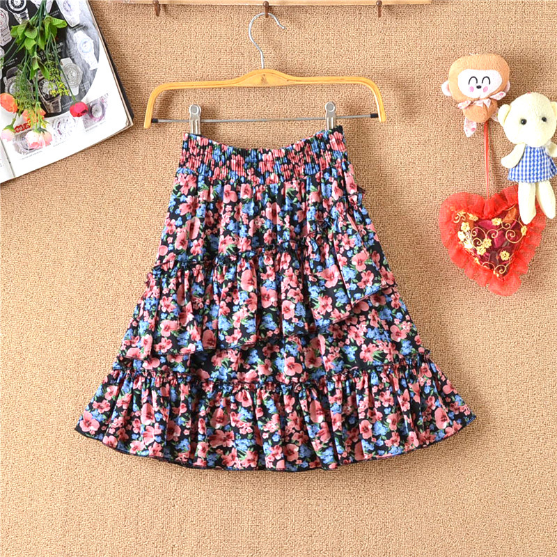 Womens Floral Print High Waist Ruffled Mini Skirt  |  Womens Skirts Bottoms Skirts