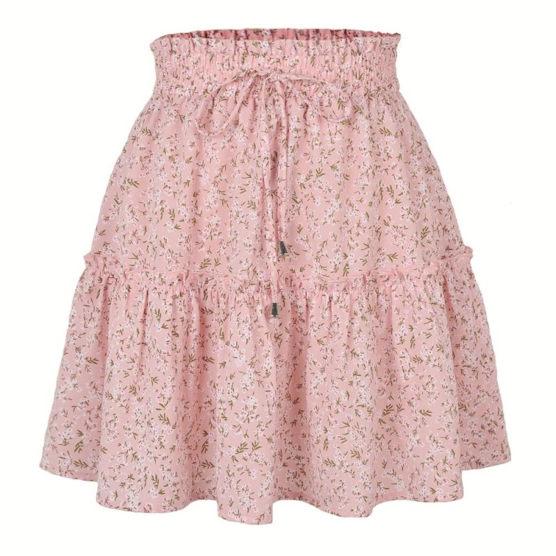 Womens Floral Print High Waist Ruffled Mini Skirt  |  Womens Skirts Bottoms Skirts