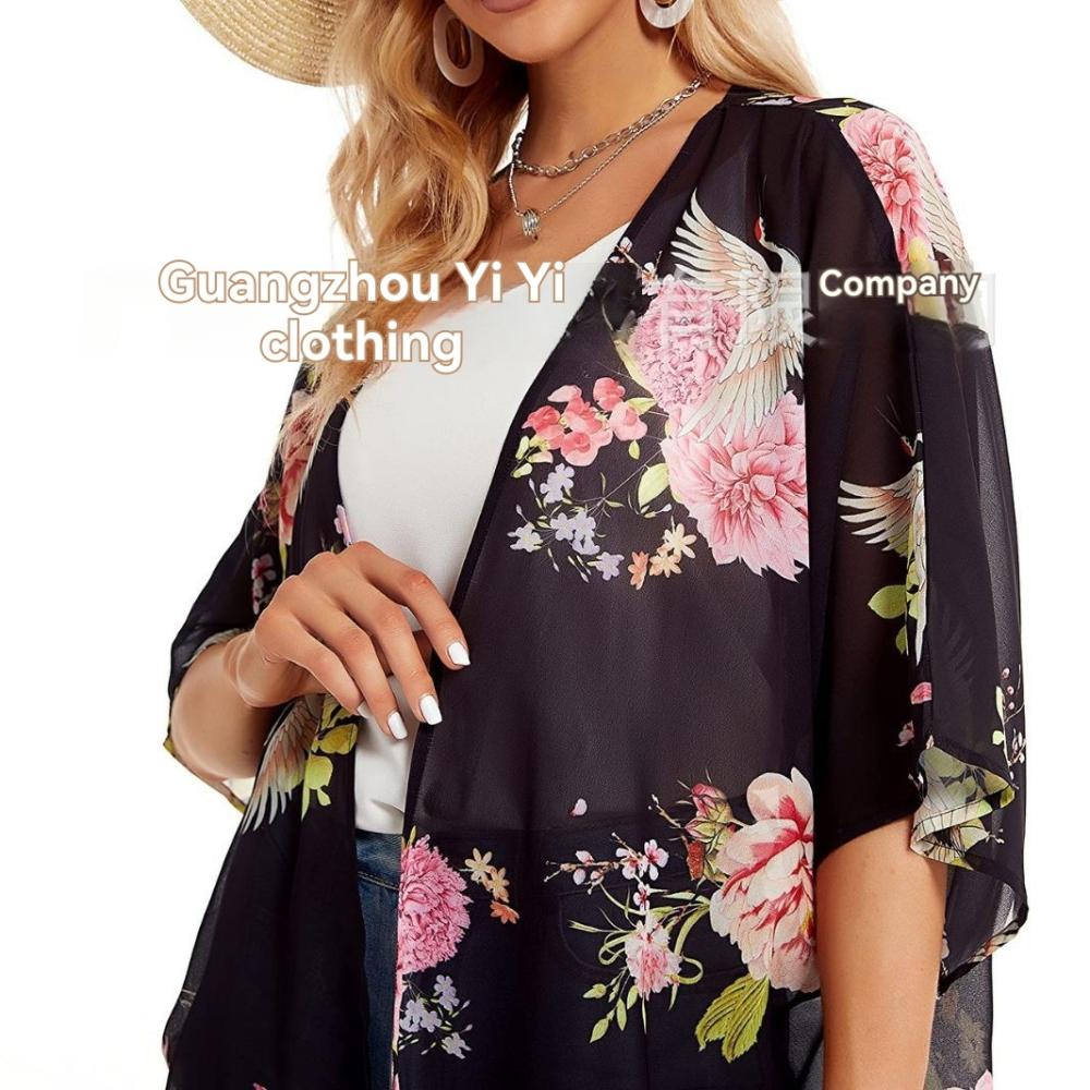 Women’s Lace Puff Sleeve Kimono Cardigan Loose Cover Up Casual Blouse Tops Beach Cover Up  |  Womens Kaftans Kaftans Kaftans