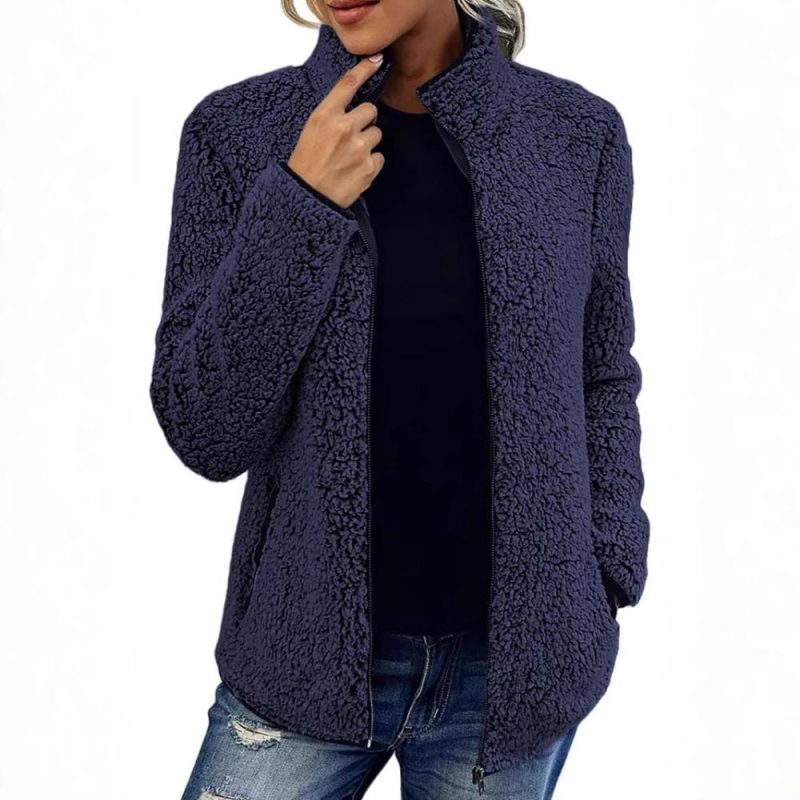 Women’s Stand-Up Collar Fleece Zipper Coat  |  Womens Coats Coats Coats