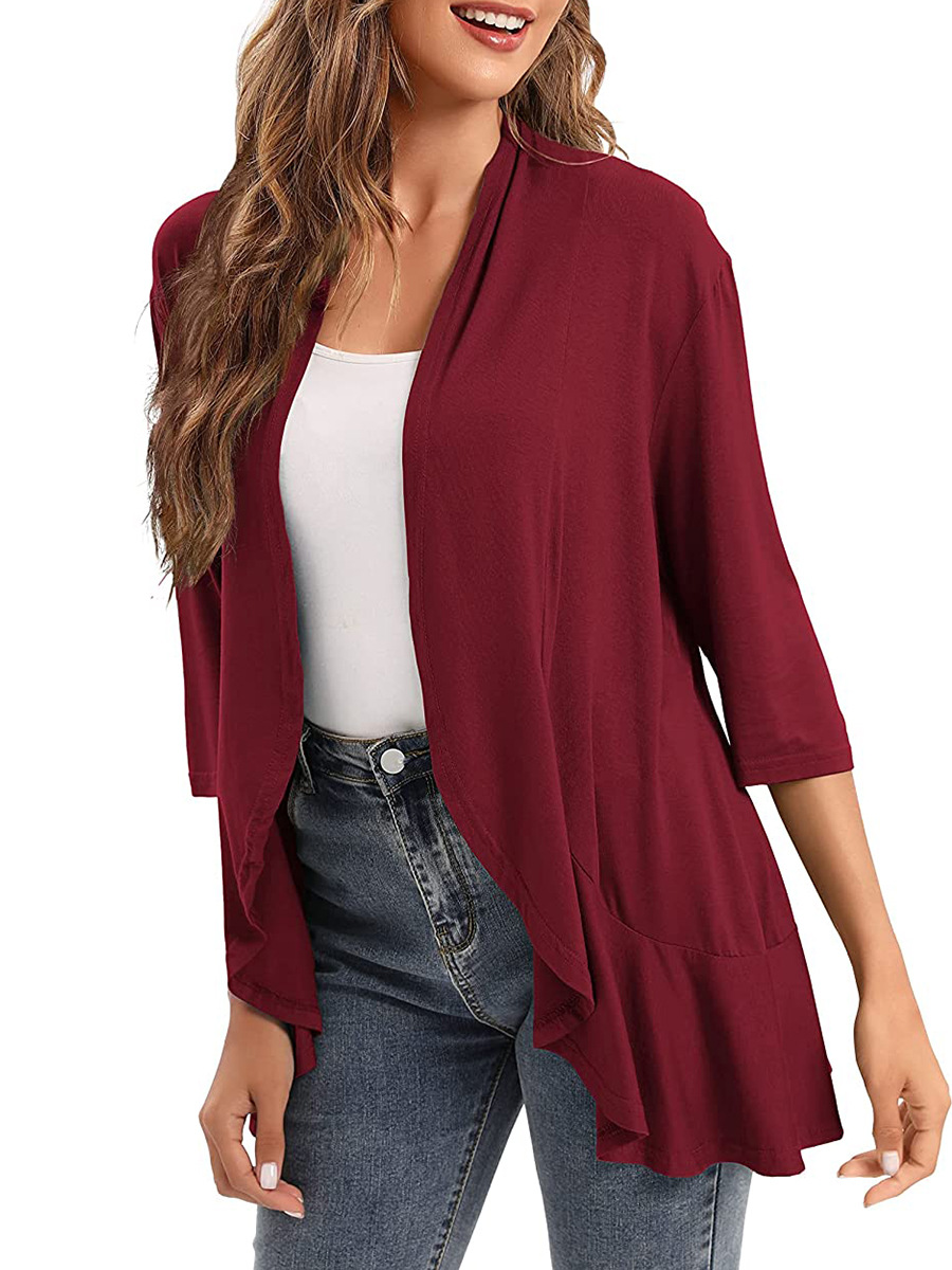 Women’s Three Quarter Sleeves Ruffles Open Front Cardigans  |  Womens Cardigans Cardigans Cardigans